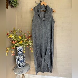 For Cynthia dress linen Gray Asymmetrical high low Sheath Dress Cowl small
